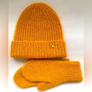 Bright Papaya Hat and Mittens Handmade Set!